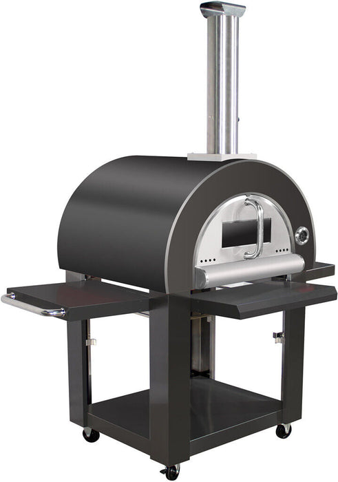 Charcoal Pizza Oven Outdoor in Black Stainless Steel | Artisan Wood-Fired BBQ Grill for Pizza and Bread