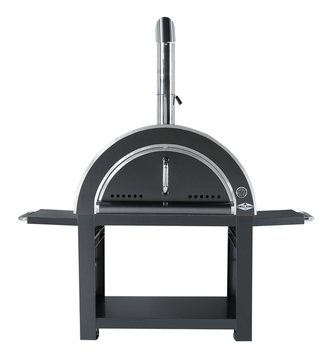 30-Inch Black Stainless Steel Charcoal Pizza Oven | Outdoor Wood-Fired BBQ Grill with Infrared Burner