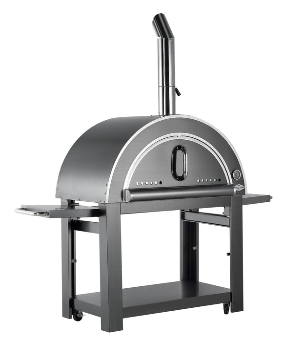 30-Inch Black Stainless Steel Charcoal Pizza Oven | Outdoor Wood-Fired BBQ Grill with Infrared Burner