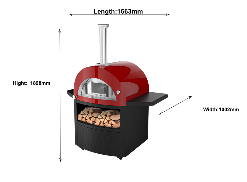 Hybrid Gas & Wood-Fire 30” Pizza Oven | Heavy-Duty Black Stainless Steel with Side & Front Bench