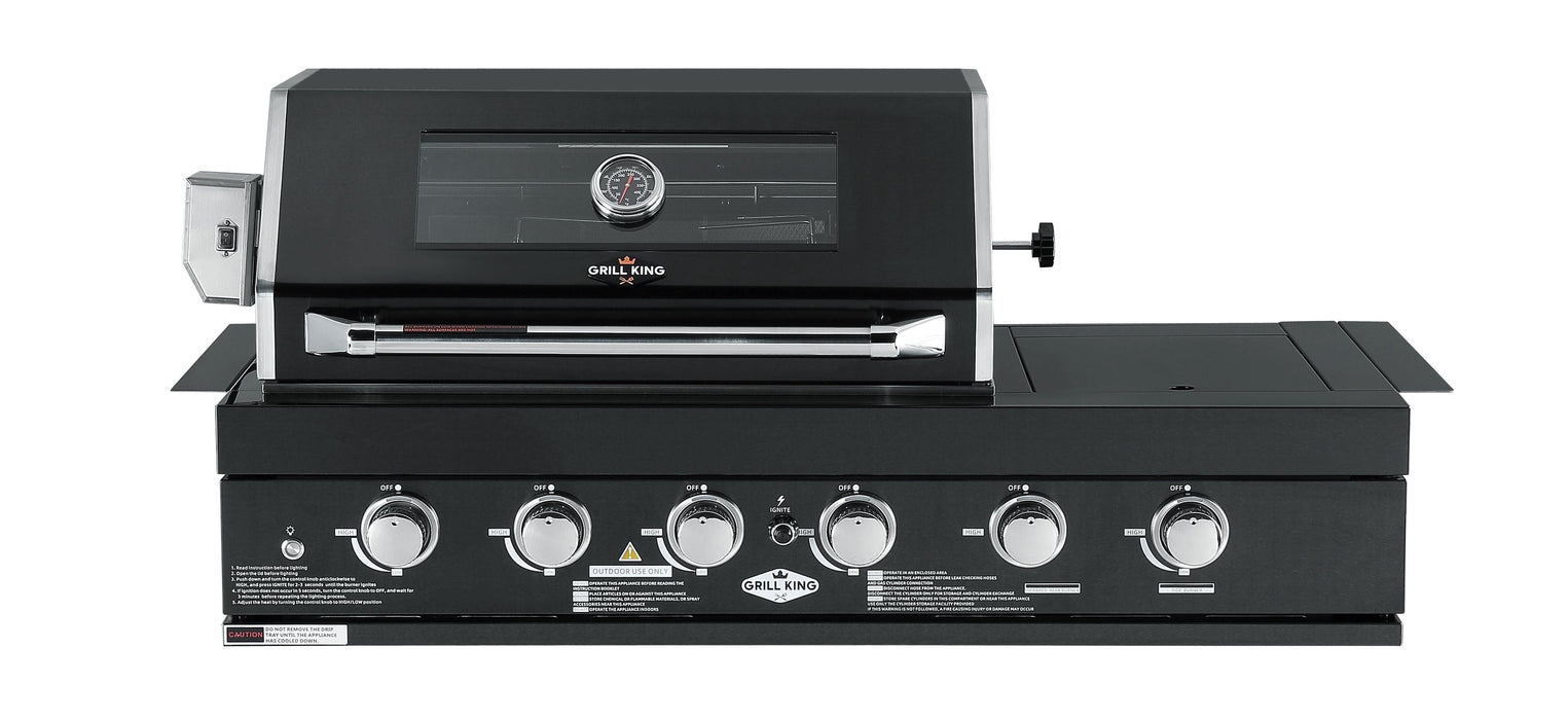 4-Burner + Wok Built-In BBQ with Infrared Rotisserie | Black Stainless Steel, LED Control Knobs