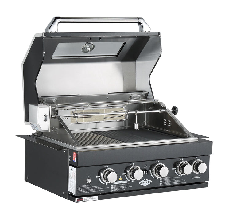 Black Stainless Steel 4-Burner Built-In BBQ with Rear Infrared Burner | 304 Stainless Steel, LED Knobs