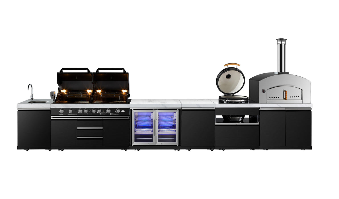 Element Twin Hood 8-Burner Outdoor BBQ Kitchen | High Grade 304 SS + White Stone