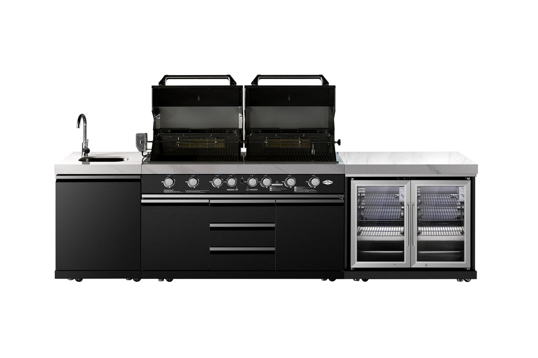 Element Twin Hood 8-Burner Outdoor BBQ Kitchen | High Grade 304 SS + White Stone