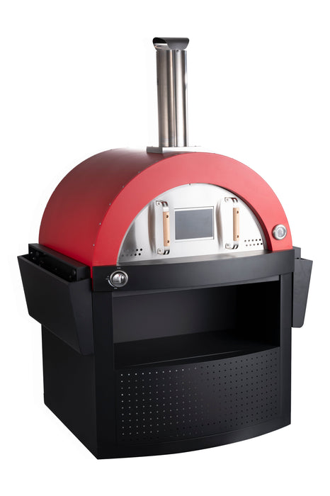 Hybrid Gas & Wood-Fire 30” Pizza Oven | Heavy-Duty Black Stainless Steel with Side & Front Bench