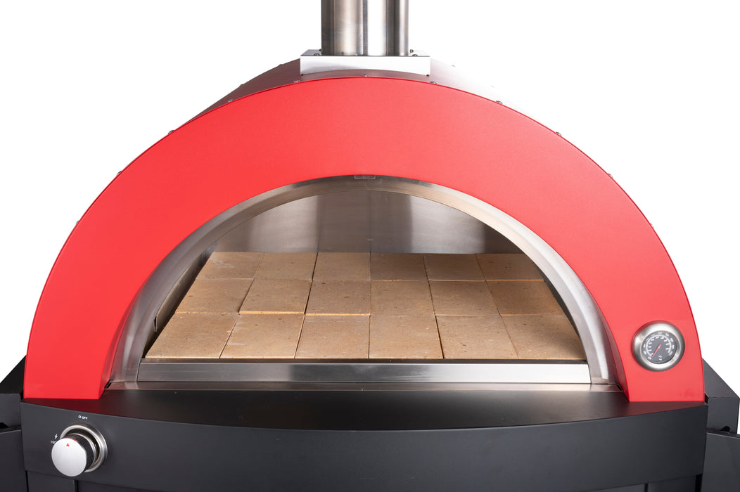 Hybrid Gas & Wood-Fire 30” Pizza Oven | Heavy-Duty Black Stainless Steel with Side & Front Bench