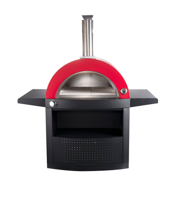 Hybrid Gas & Wood-Fire 30” Pizza Oven | Heavy-Duty Black Stainless Steel with Side & Front Bench