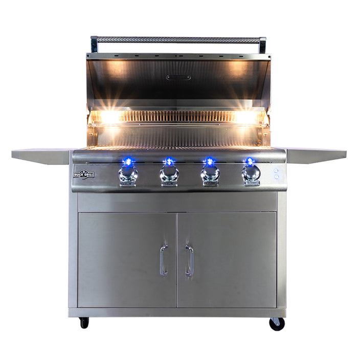 Buck Stove Grill Freestanding 32" 4 Burner Gas Grill With Portable Cart Stainless Steel