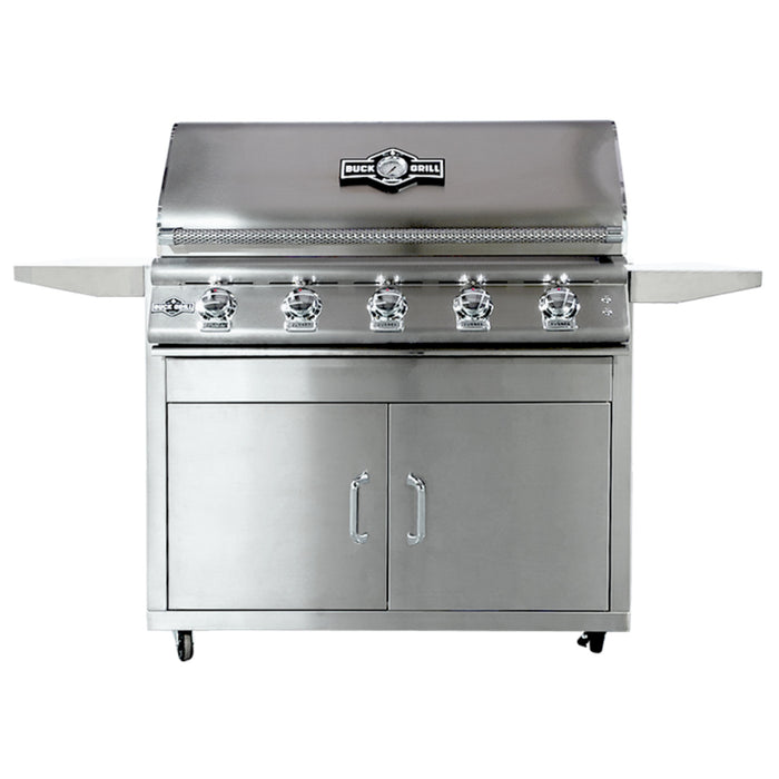 Buck Stove Grill Freestanding 40" 5 Burner Gas Grill With Portable Cart Stainless Steel