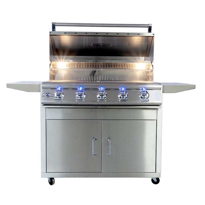 Buck Stove Grill Freestanding 40" 5 Burner Gas Grill With Portable Cart Stainless Steel