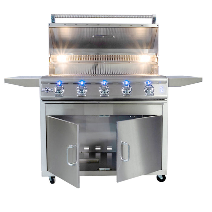 Buck Stove Grill Freestanding 40" 5 Burner Gas Grill With Portable Cart Stainless Steel