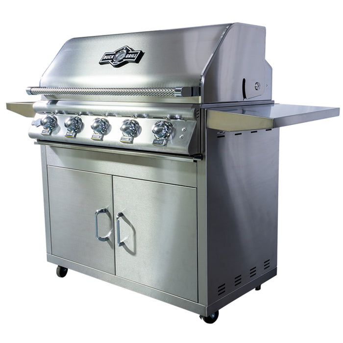 Buck Stove Grill Freestanding 40" 5 Burner Gas Grill With Portable Cart Stainless Steel