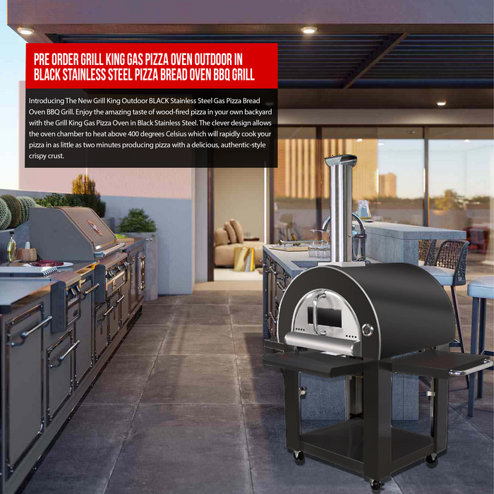 Charcoal Pizza Oven Outdoor in Black Stainless Steel | Artisan Wood-Fired BBQ Grill for Pizza and Bread