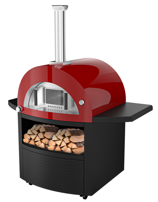 Hybrid Gas & Wood-Fire 30” Pizza Oven | Heavy-Duty Black Stainless Steel with Side & Front Bench