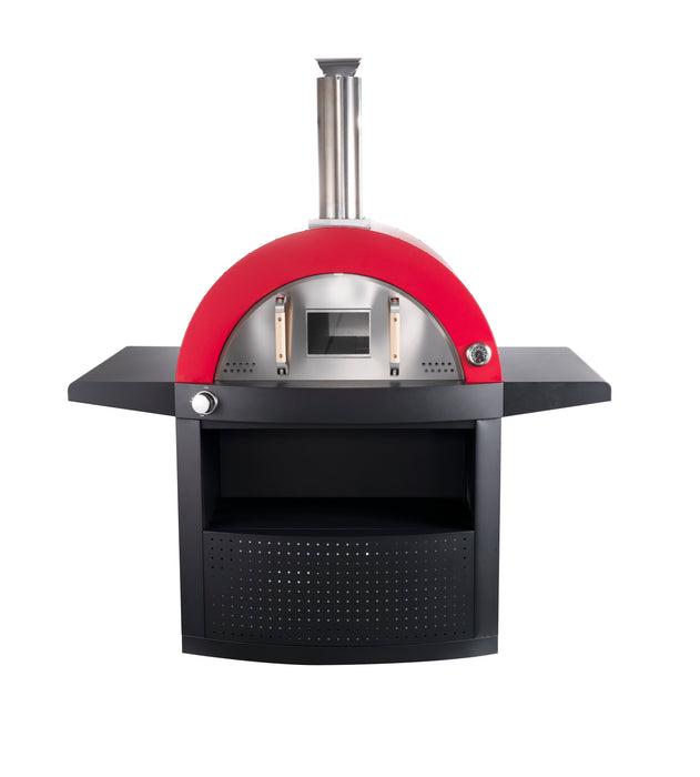 Hybrid Gas & Wood-Fire 30” Pizza Oven | Heavy-Duty Black Stainless Steel with Side & Front Bench