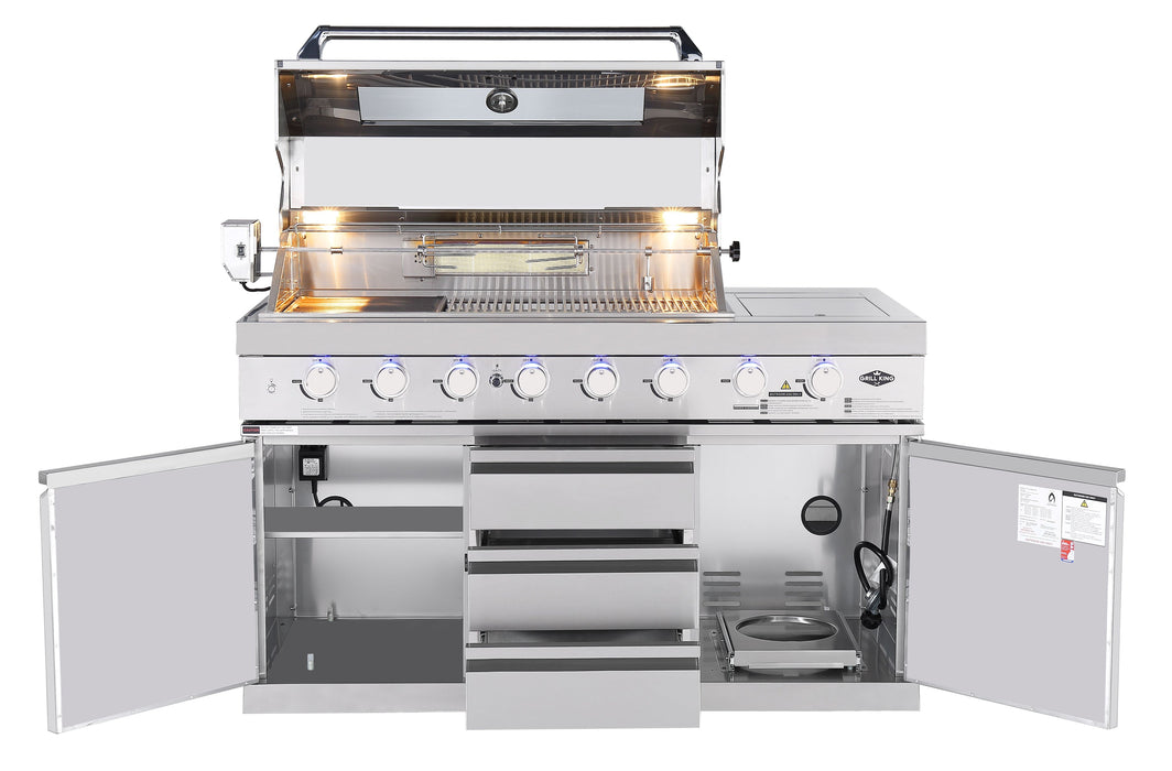 Hurricane 6-Burner Outdoor BBQ Kitchen with Kegerator | Stainless Steel, Fridge, Sink, Rotisserie & Cover