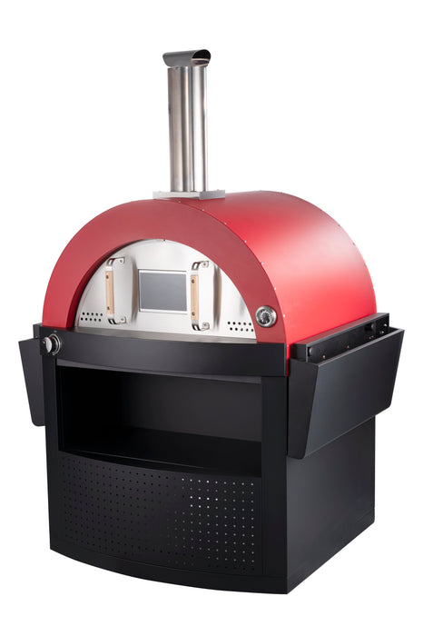 Hybrid Gas & Wood-Fire 30” Pizza Oven | Heavy-Duty Black Stainless Steel with Side & Front Bench