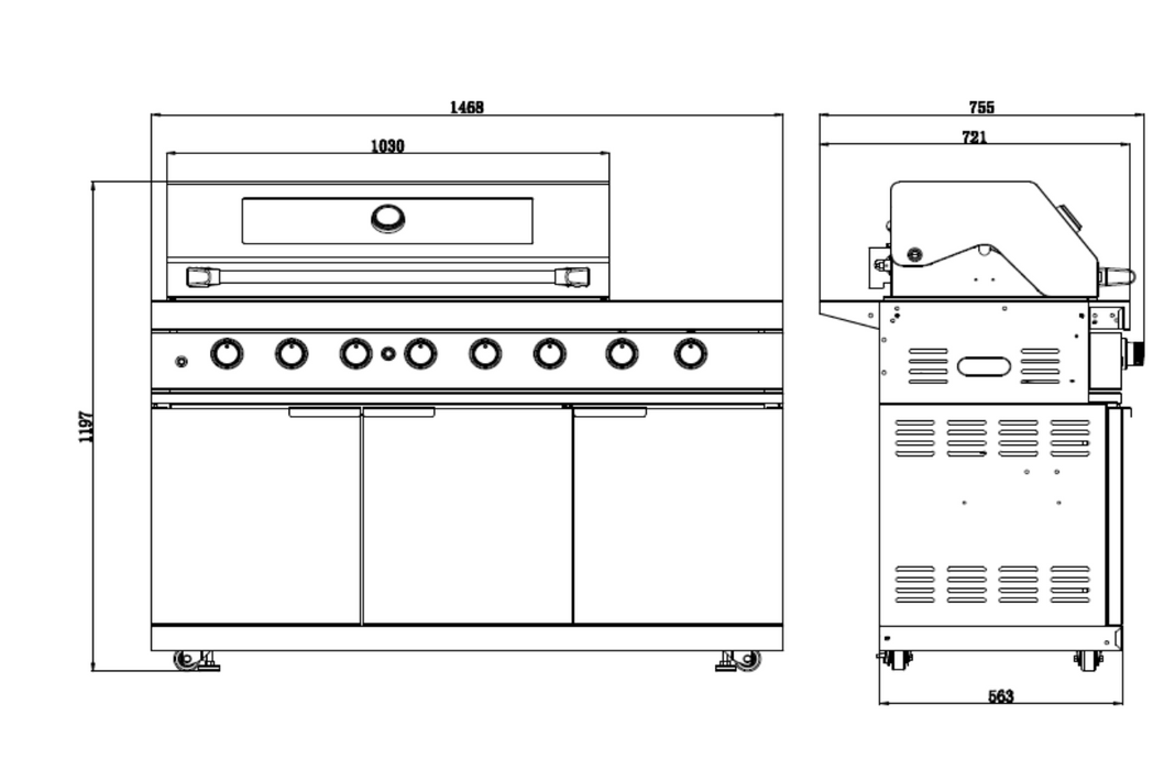 Black 6-Burner Outdoor Kitchen BBQ Package with 23" Kamado Smoker | Wok Burner, Fridge, Sink, Rotisserie & Covers