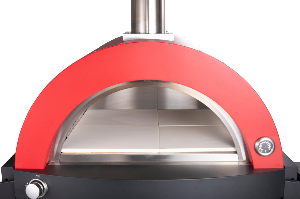 Hybrid Gas & Wood-Fire 30” Pizza Oven | Heavy-Duty Black Stainless Steel with Side & Front Bench