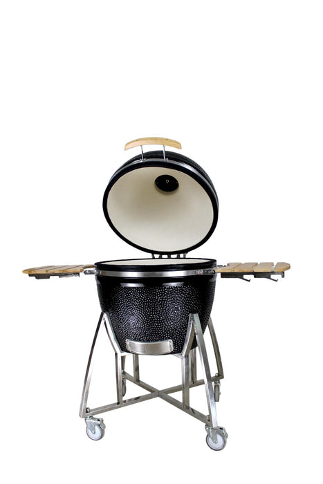 16” Kamado Ceramic Charcoal Grill with Trolley & Side Tables | Compact and Versatile Outdoor BBQ