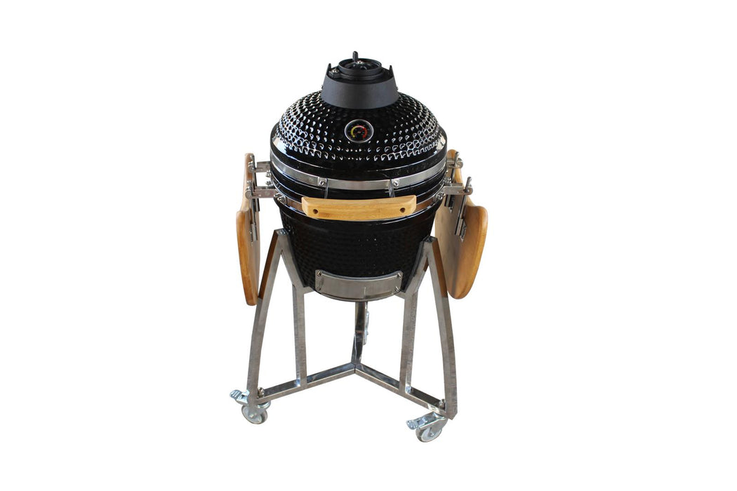 16” Kamado Ceramic Charcoal Grill with Trolley & Side Tables | Compact and Versatile Outdoor BBQ