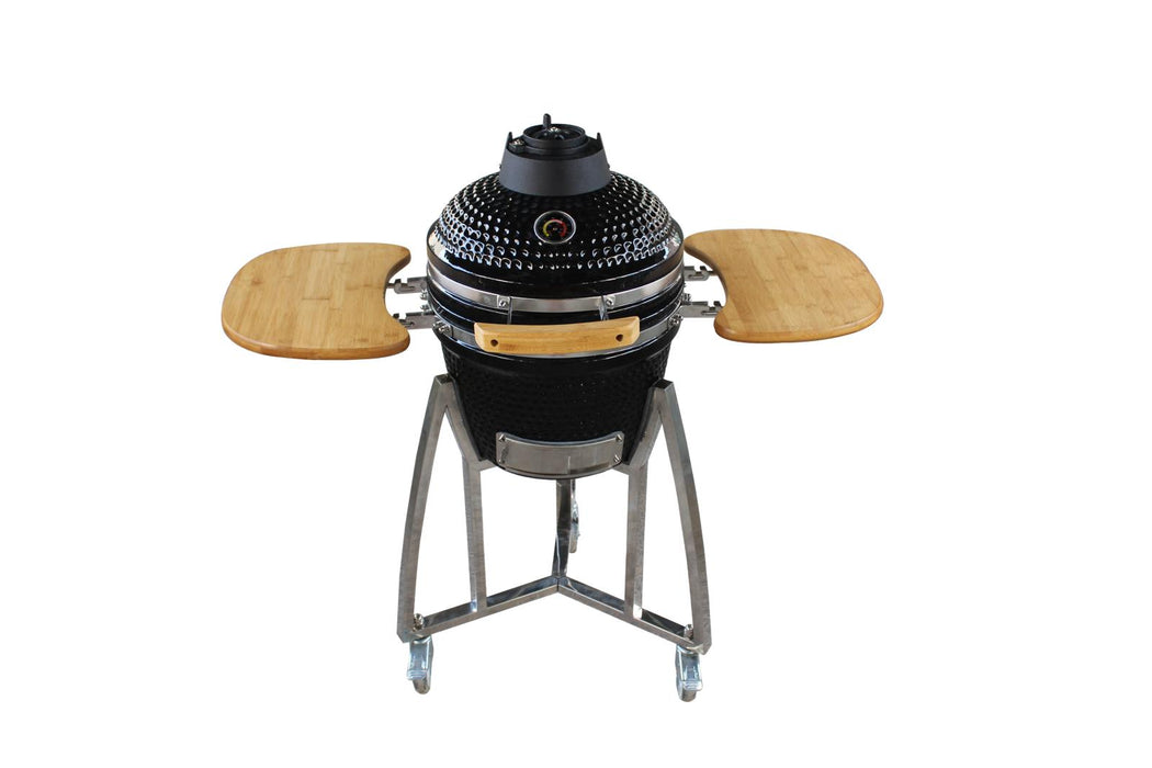 16” Kamado Ceramic Charcoal Grill with Trolley & Side Tables | Compact and Versatile Outdoor BBQ