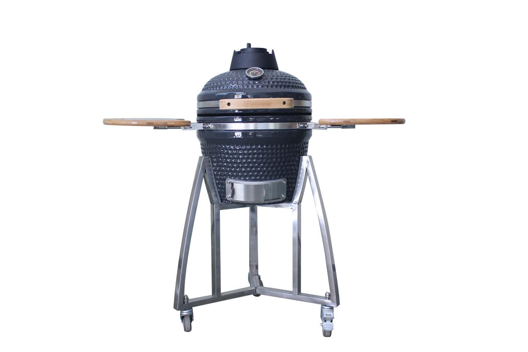 16” Kamado Ceramic Charcoal Grill with Trolley & Side Tables | Compact and Versatile Outdoor BBQ