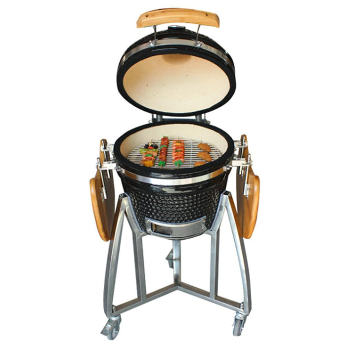 16” Kamado Ceramic Charcoal Grill with Trolley & Side Tables | Compact and Versatile Outdoor BBQ