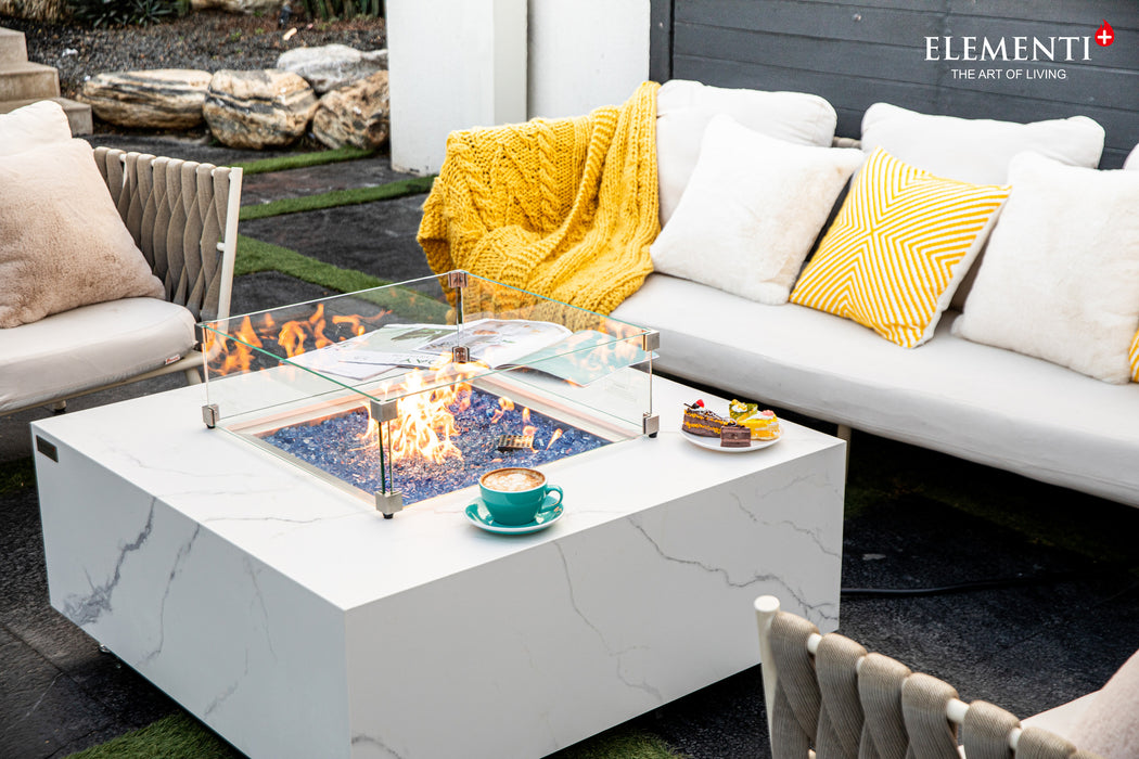 Elementi Plus Bianco Marble Porcelain Fire Table White OFP103BW