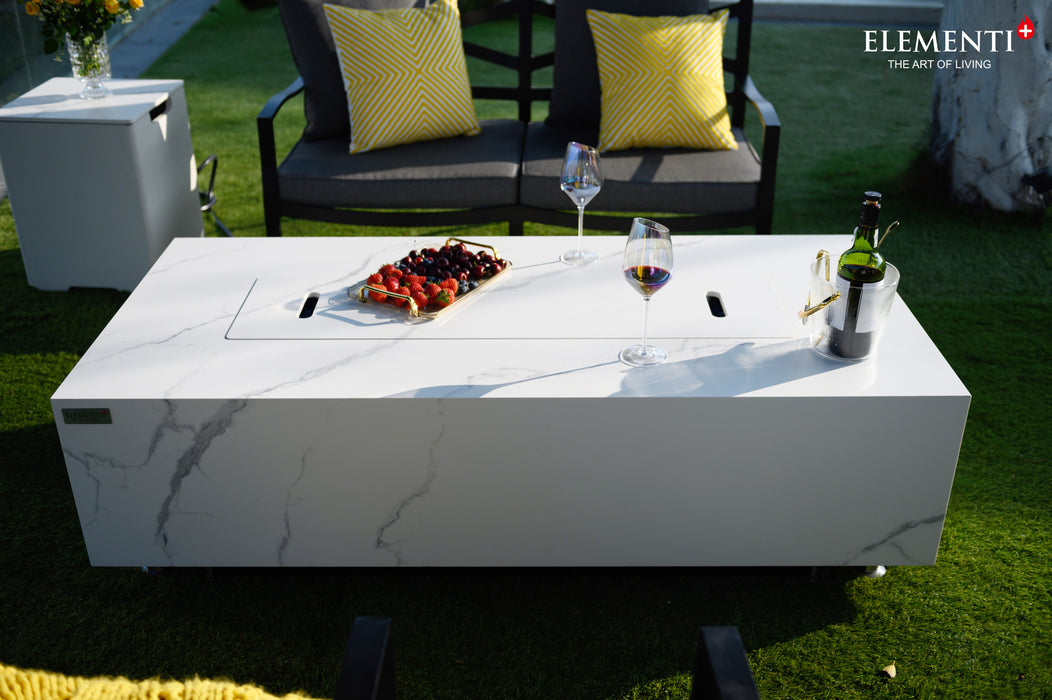 Elementi Plus Carrara Marble Porcelain Fire Table White OFP121BW