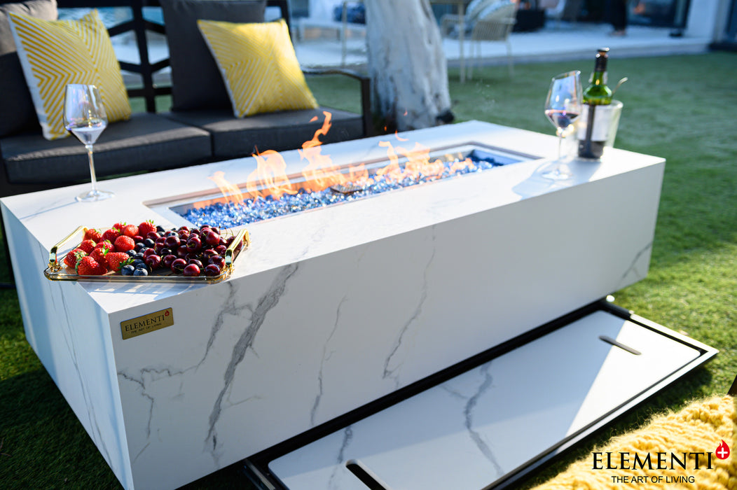 Elementi Plus Carrara Marble Porcelain Fire Table White OFP121BW