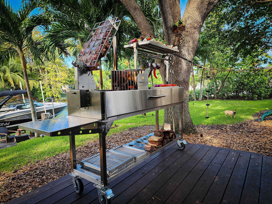 Tagwood BBQ Freestanding Argentine Santa Maria Wood Fire & Charcoal Gaucho Clamp Grill Stainless Steel BBQ06SS