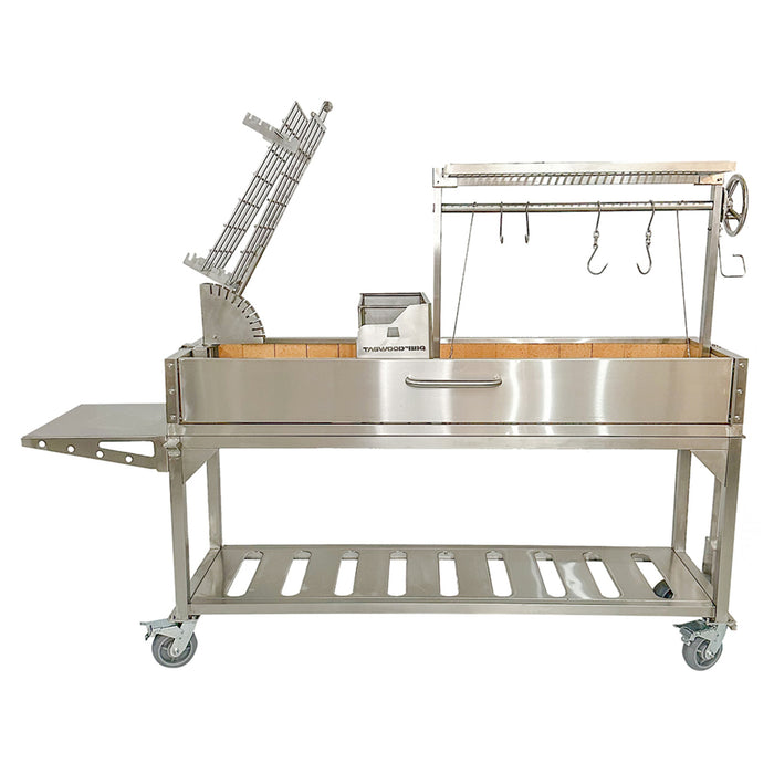 Tagwood BBQ Freestanding Argentine Santa Maria Wood Fire & Charcoal Gaucho Clamp Grill Stainless Steel BBQ06SS