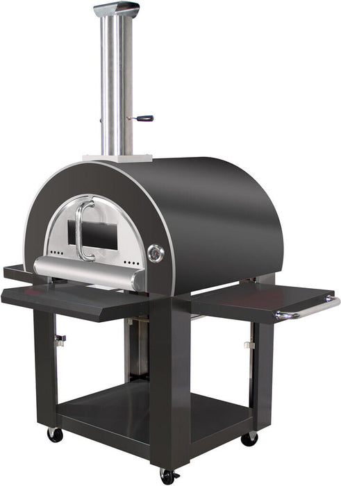 Charcoal Pizza Oven Outdoor in Black Stainless Steel | Artisan Wood-Fired BBQ Grill for Pizza and Bread