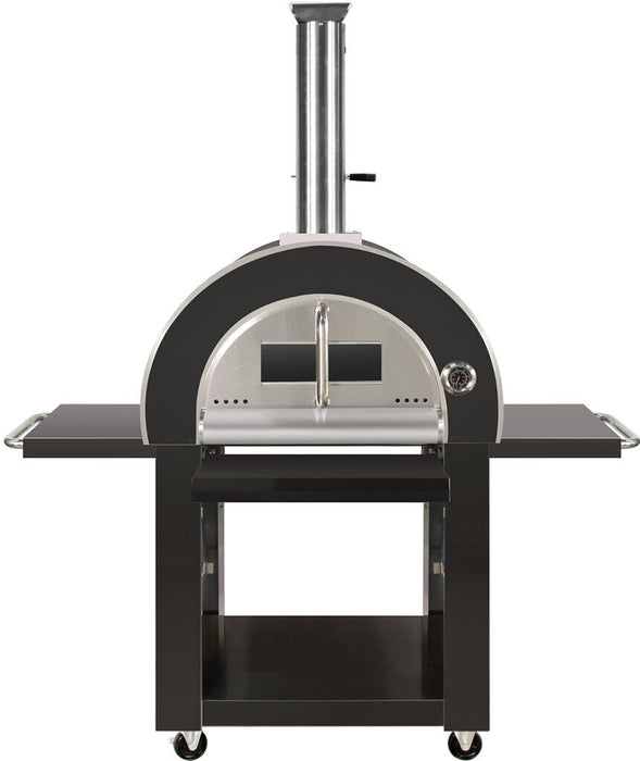 Charcoal Pizza Oven Outdoor in Black Stainless Steel | Artisan Wood-Fired BBQ Grill for Pizza and Bread