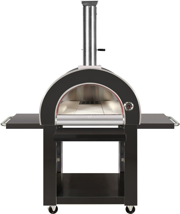 Charcoal Pizza Oven Outdoor in Black Stainless Steel | Artisan Wood-Fired BBQ Grill for Pizza and Bread